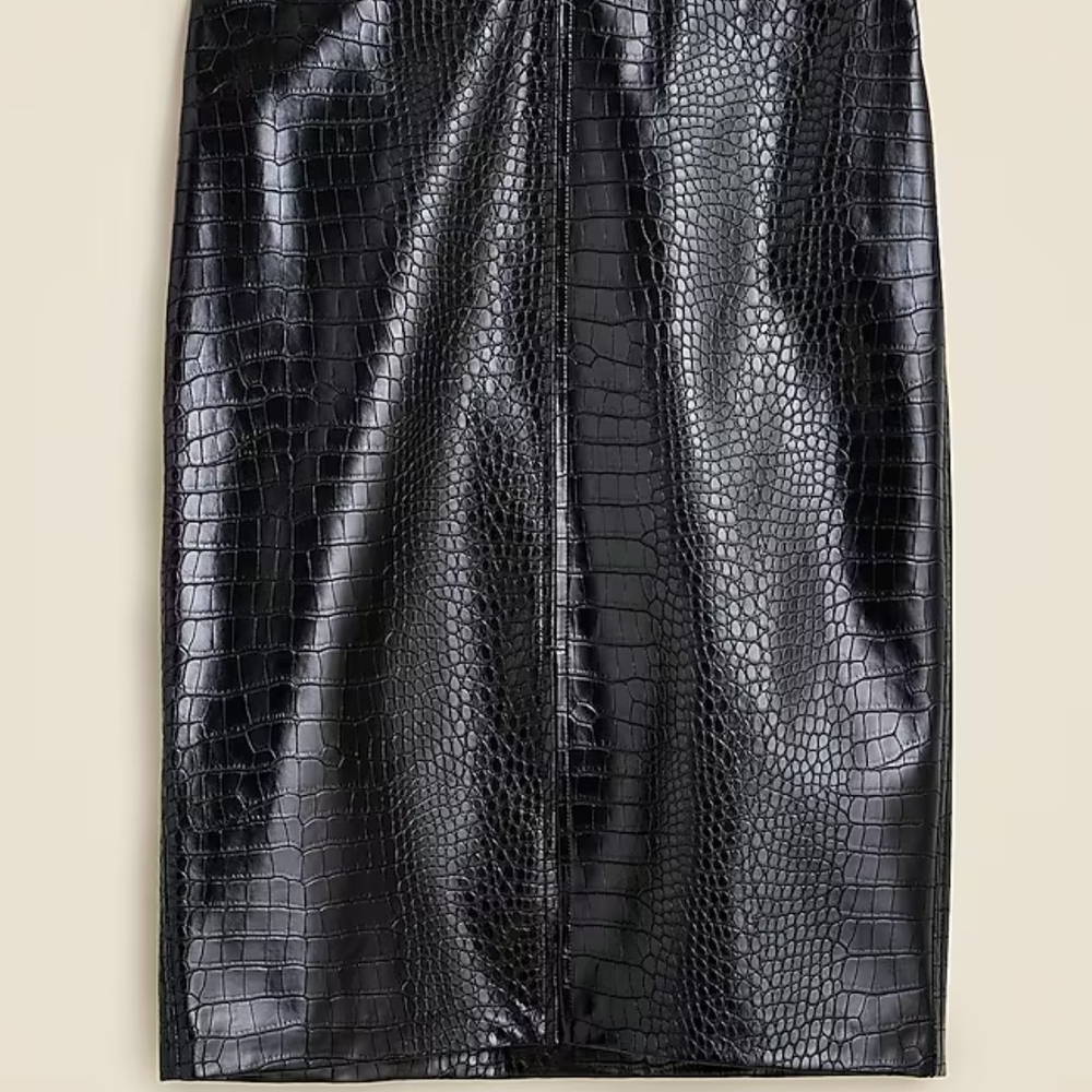 J. Crew Black Croc-Embossed Pencil Skirt